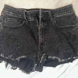 American Eagle Charcoal Lace Embroidered Jean Shorts